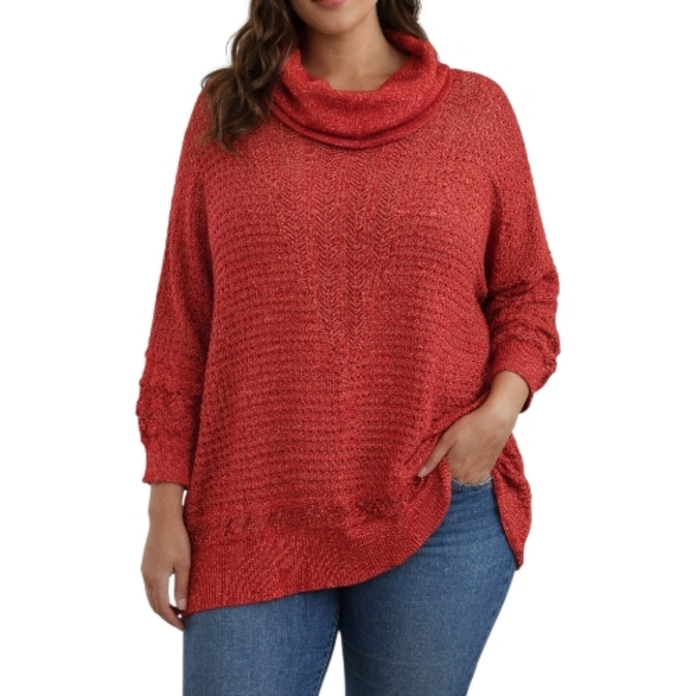 Cathy Daniels Womens XL Red/Gold Holiday Bling Knit Turtleneck Sweater